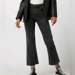 MNG Mango Sienna Cropped Flare leg Jeans Black Womens 12 Stretch denim Raw hem